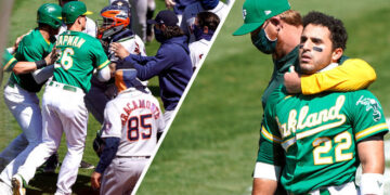 Astros y Oakland protagonizan disputa tras pelotazo del mexicano Humberto Castellanos